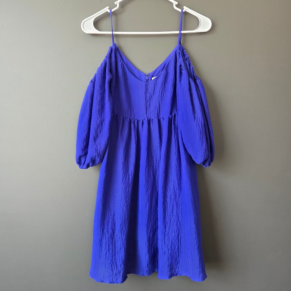Moulinette Soeurs Anthropologie Royal Blue Cold Babydoll Puff‎ Sleeve Dress XSP
